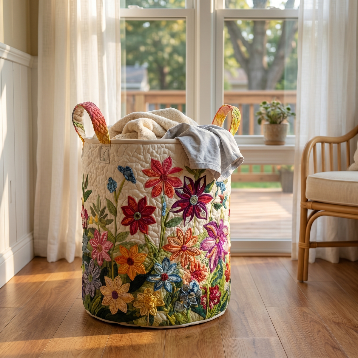 Cesta de Colada Acolchada con Apliques Decorativos 41 x 56 cm