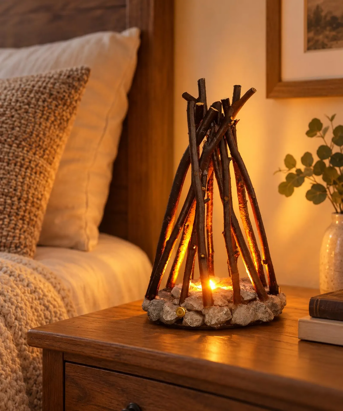 Lampe décorative LED de table en forme de feu de camp avec lumière chaude