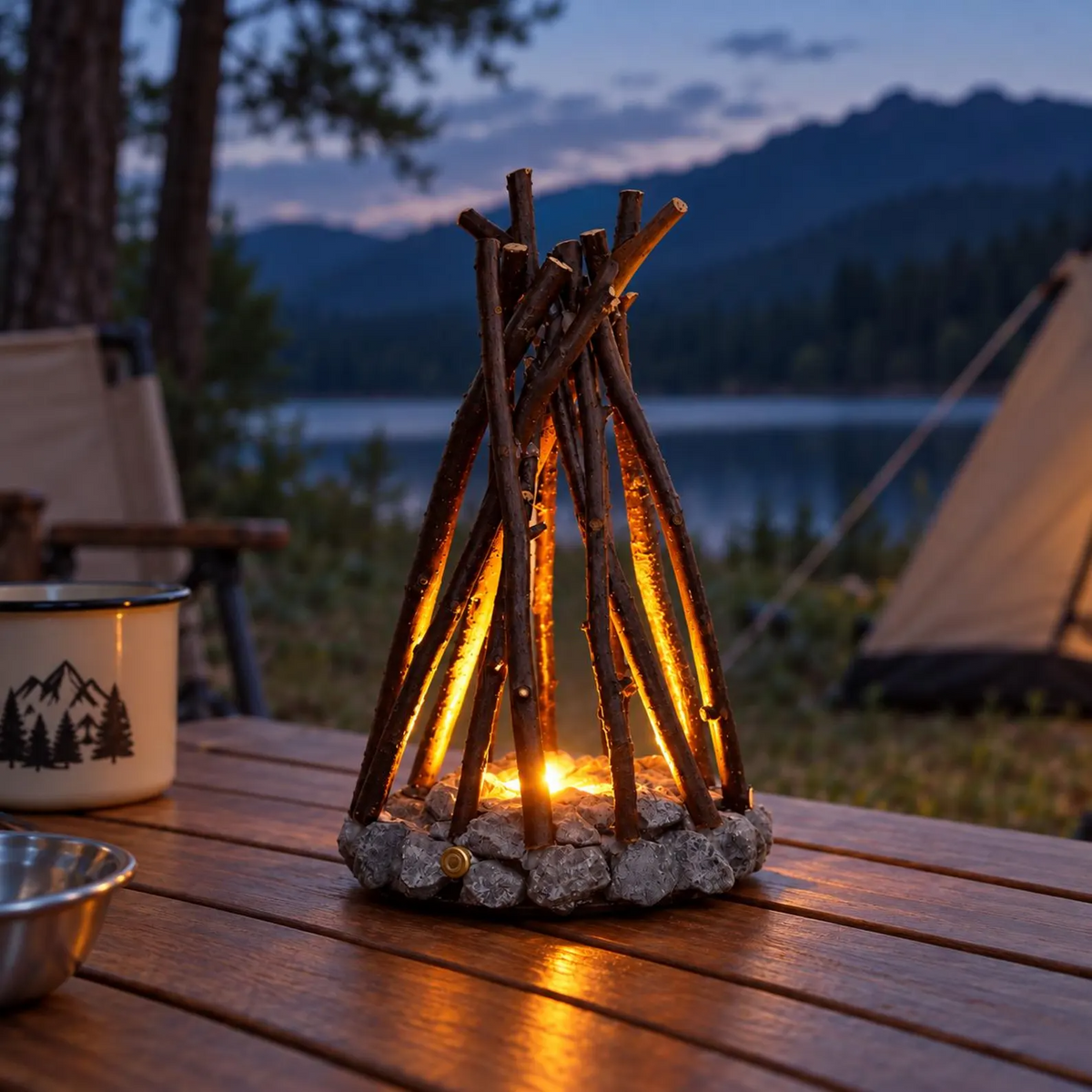 Lampe décorative LED de table en forme de feu de camp avec lumière chaude
