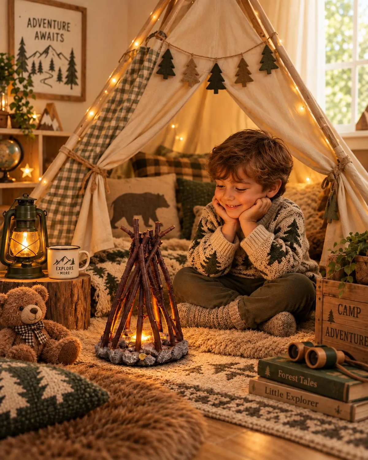 Lampe décorative LED de table en forme de feu de camp avec lumière chaude