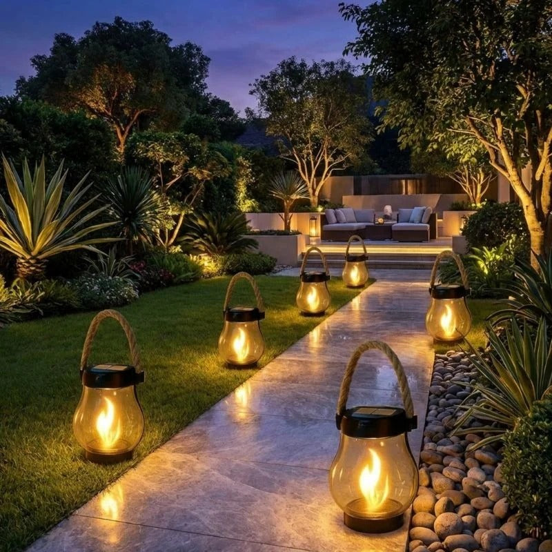 LlamaViva Farol Solar con Llama Danzante para Jardín y Terraza