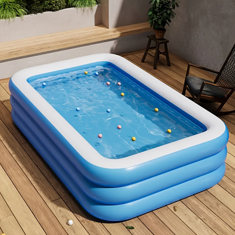 Piscina familiar rectangular hinchable de 3 anillos para jardín - vista principal