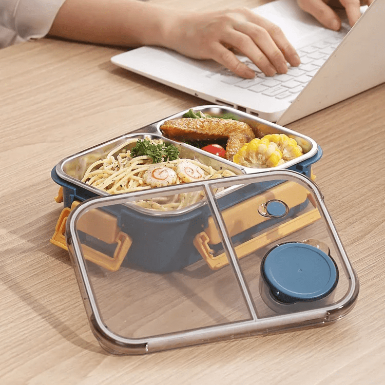 Compacte lunchbox met vakken en transparant deksel