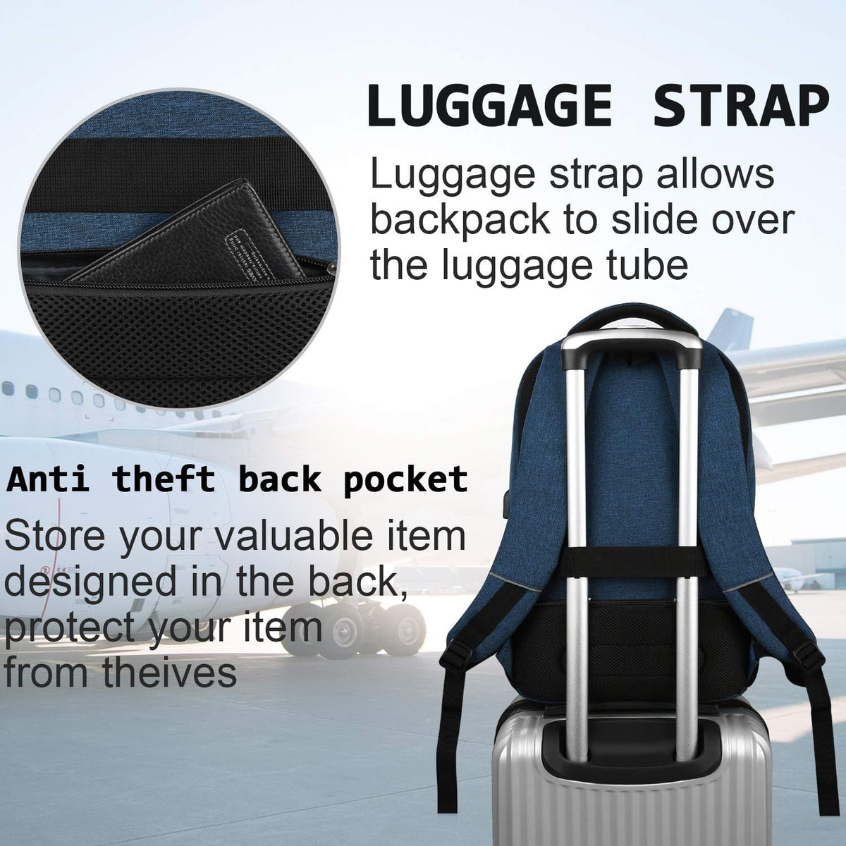 Mochila Delgada Antirrobo para Portátil con Puerto de Carga USB