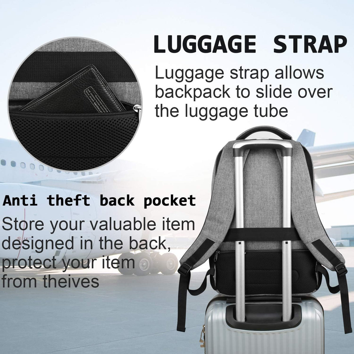 Mochila Delgada Antirrobo para Portátil con Puerto de Carga USB