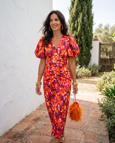Noa | Vestido Midi con Mangas Abullonadas