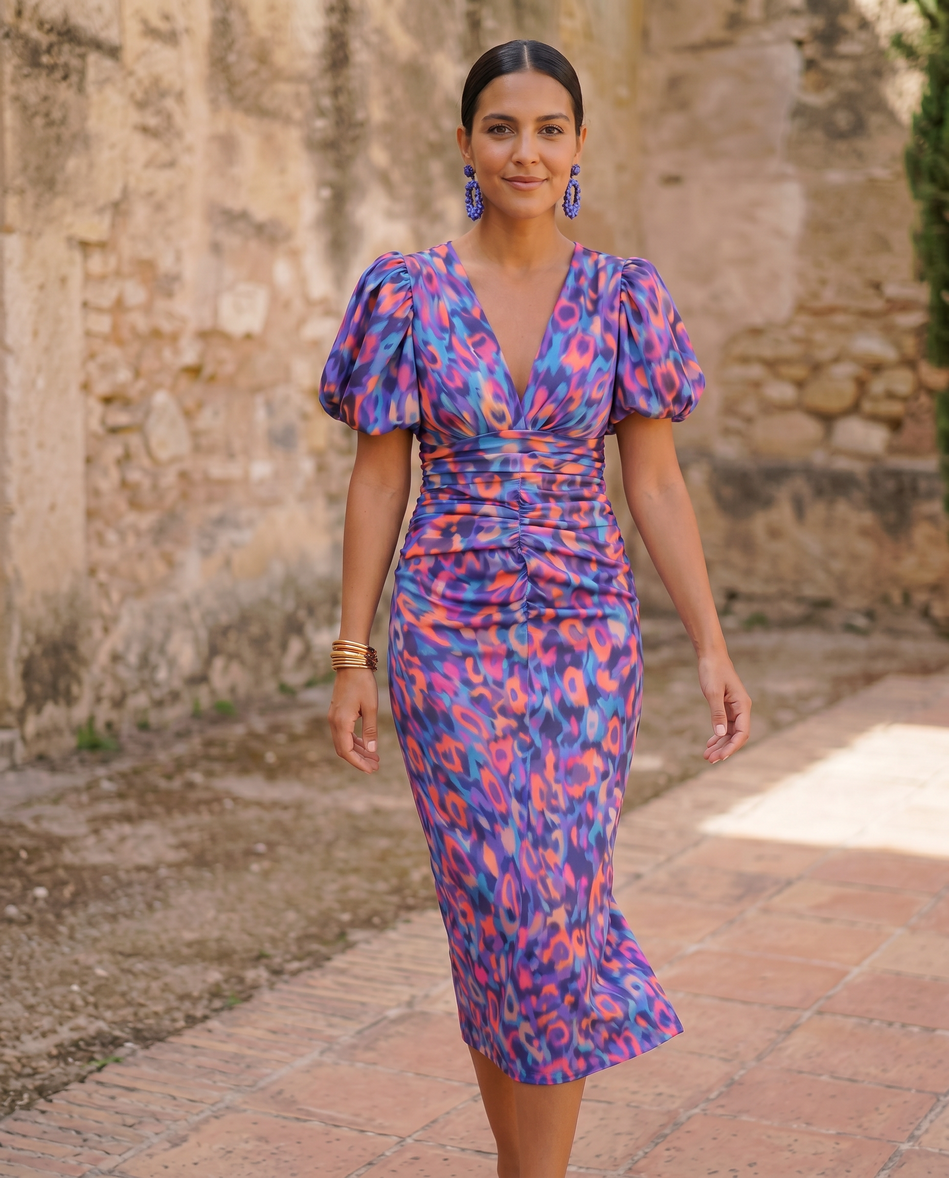 Noa | Vestido Midi con Mangas Abullonadas