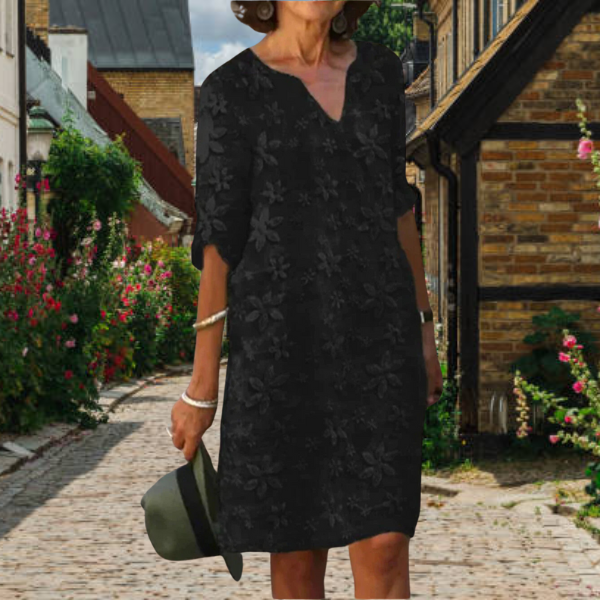 Vestido Floral para Mujer | Escote en V y Mangas Tres Cuartos