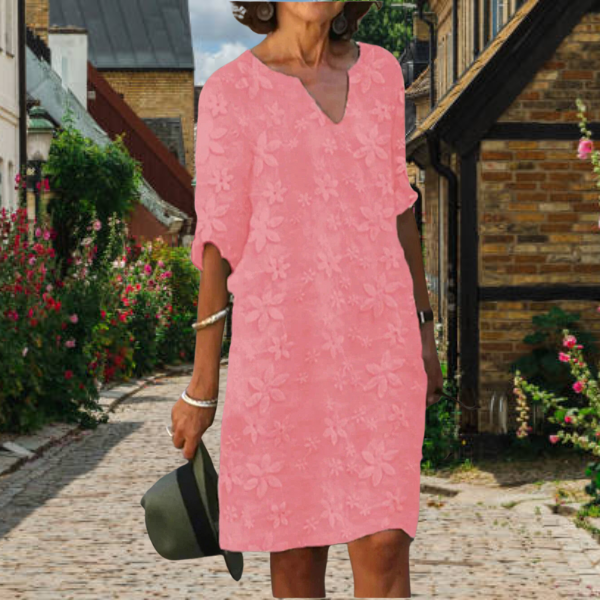 Vestido Floral para Mujer | Escote en V y Mangas Tres Cuartos