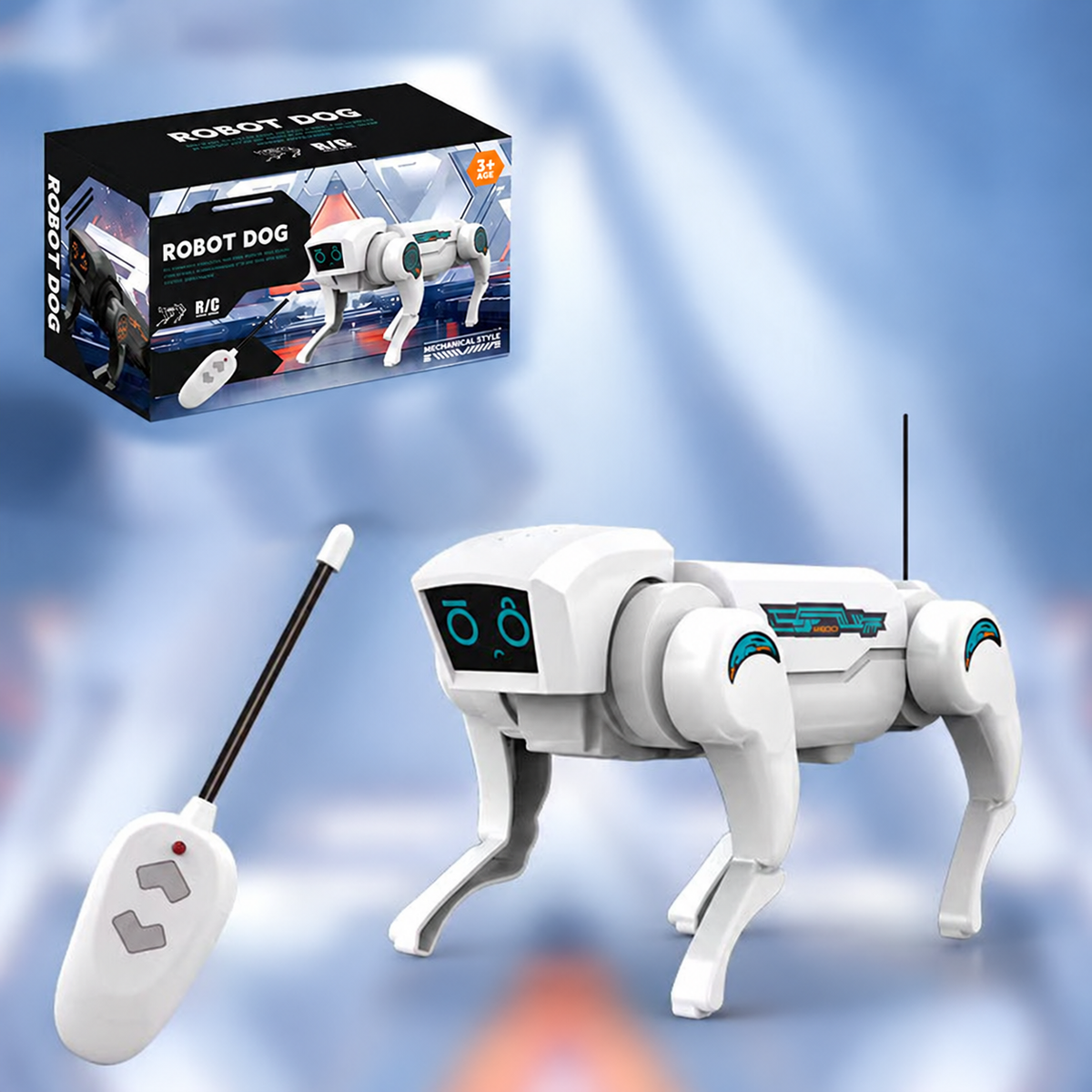 Perro robot de juguete con mando a distancia, patas articuladas y diseño mecánico