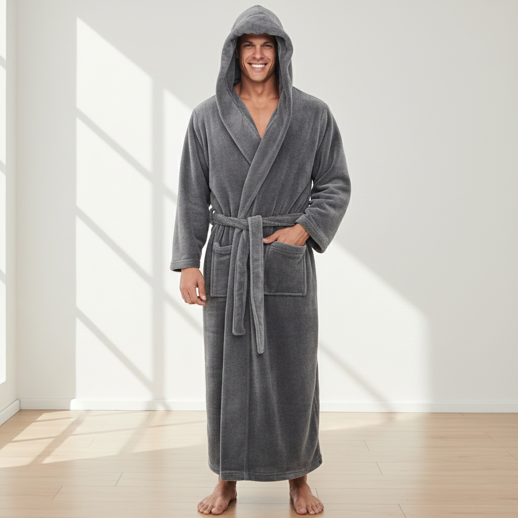 Bata de Baño con Capucha para Hombre – Bata de Felpa Suave para Calidez, Comodidad y Relax