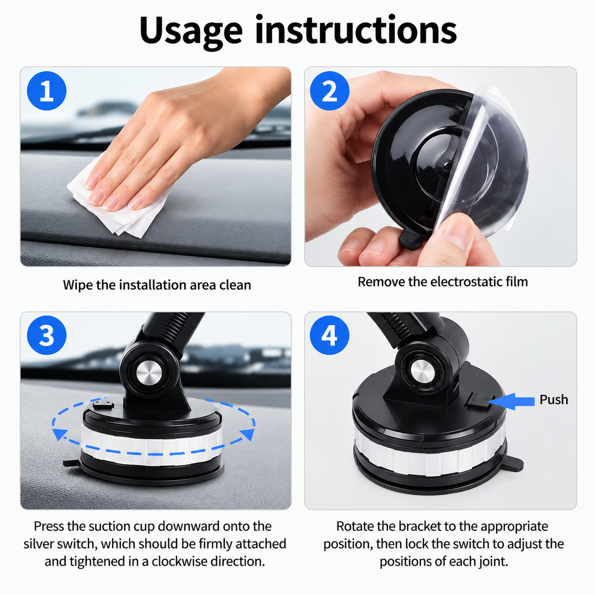 Telefoonhouder voor in de auto met zuignap en 360° verstelbare arm