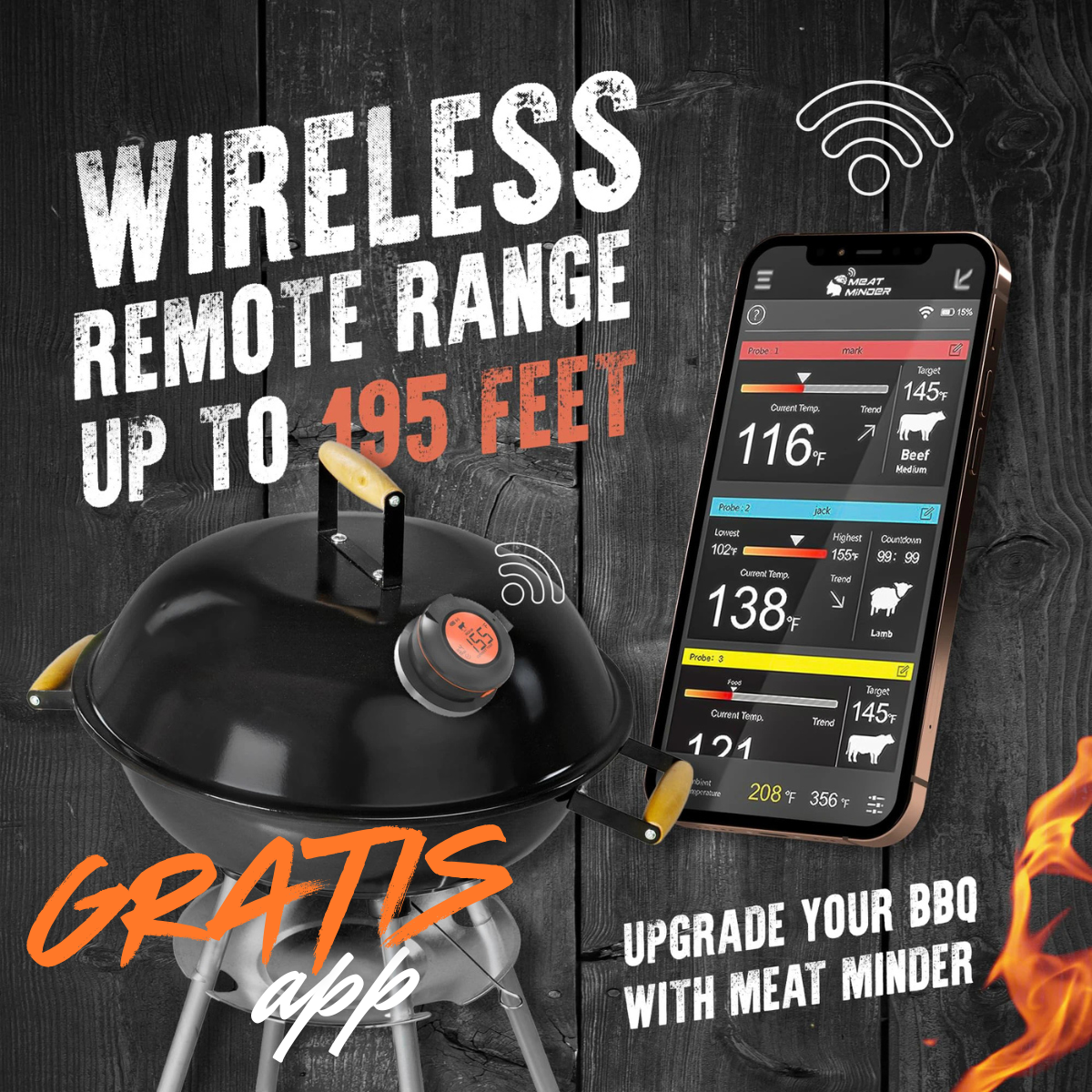 Termómetro de temperatura Ai BBQ + App móvil gratuita