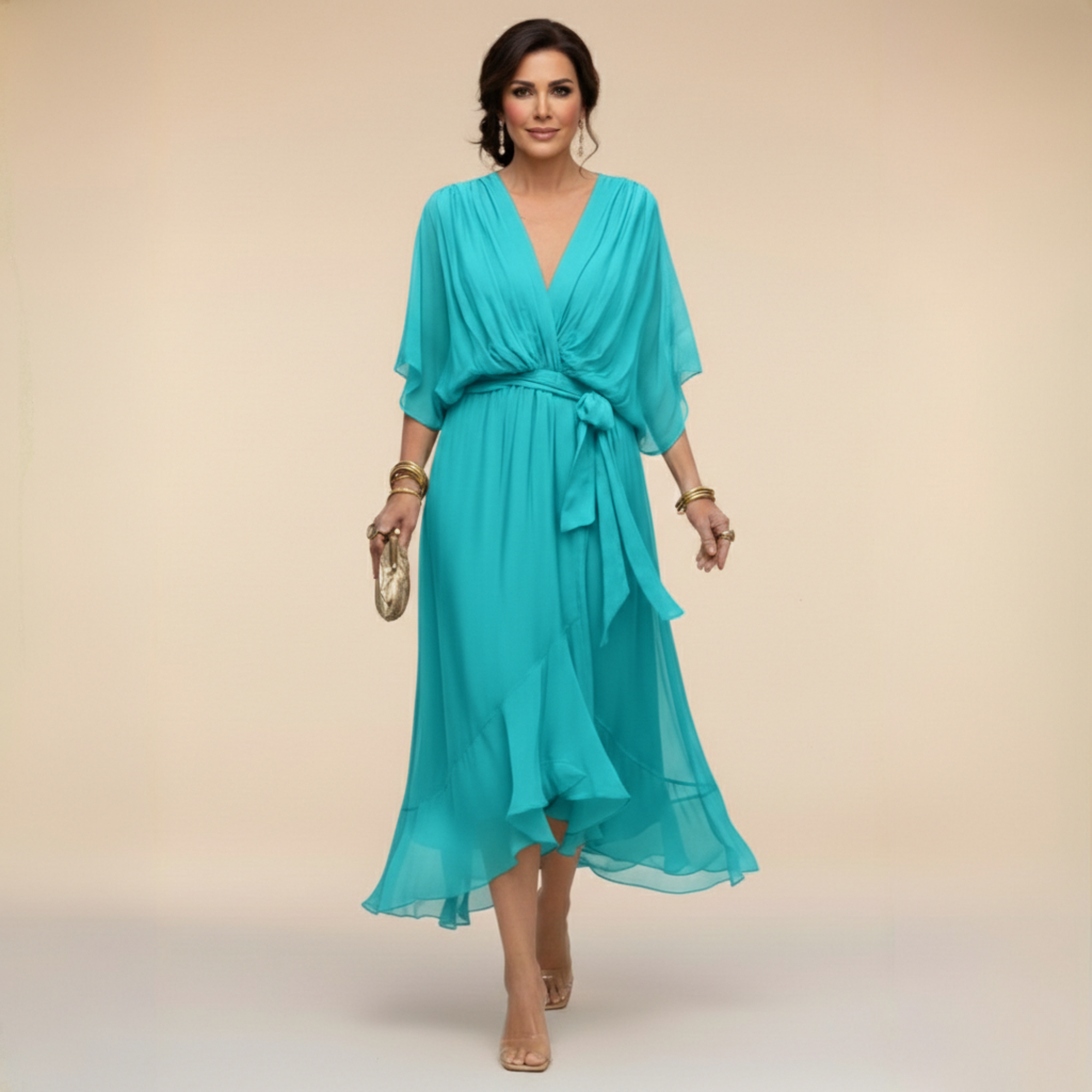 Vestido Midi para Mujer | Escote en V y Cintura Ajustable