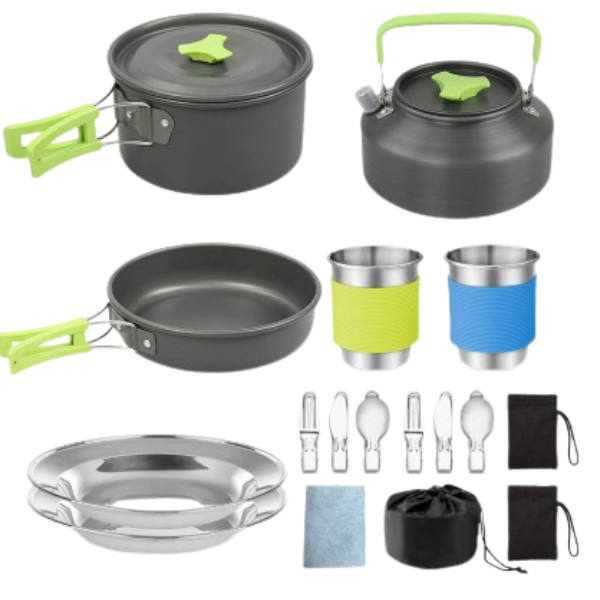 CampFire Cuisine - Juego de utensilios y vajilla de camping de 17 piezas