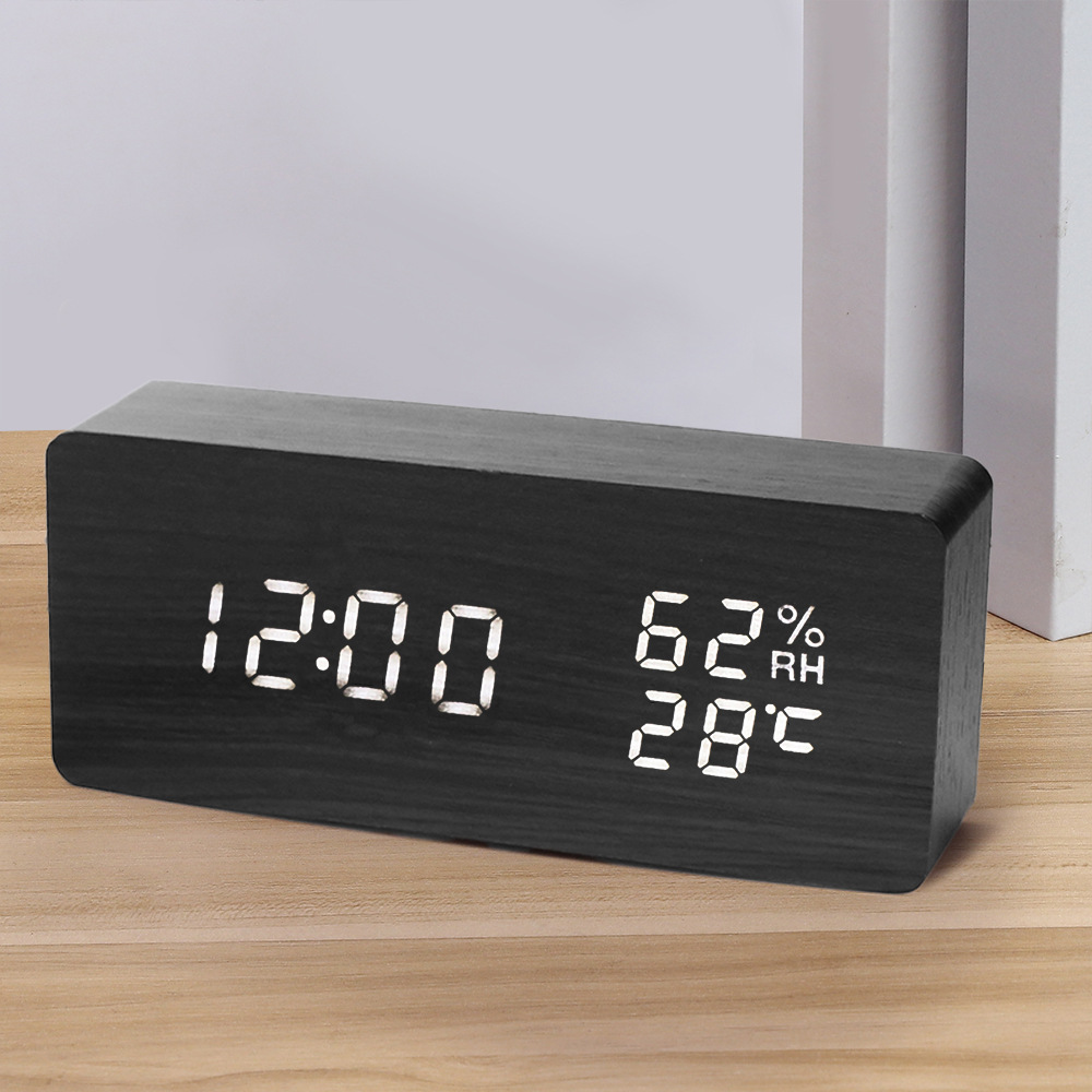 Despertador LED Digital de Madera Moderno con Temperatura