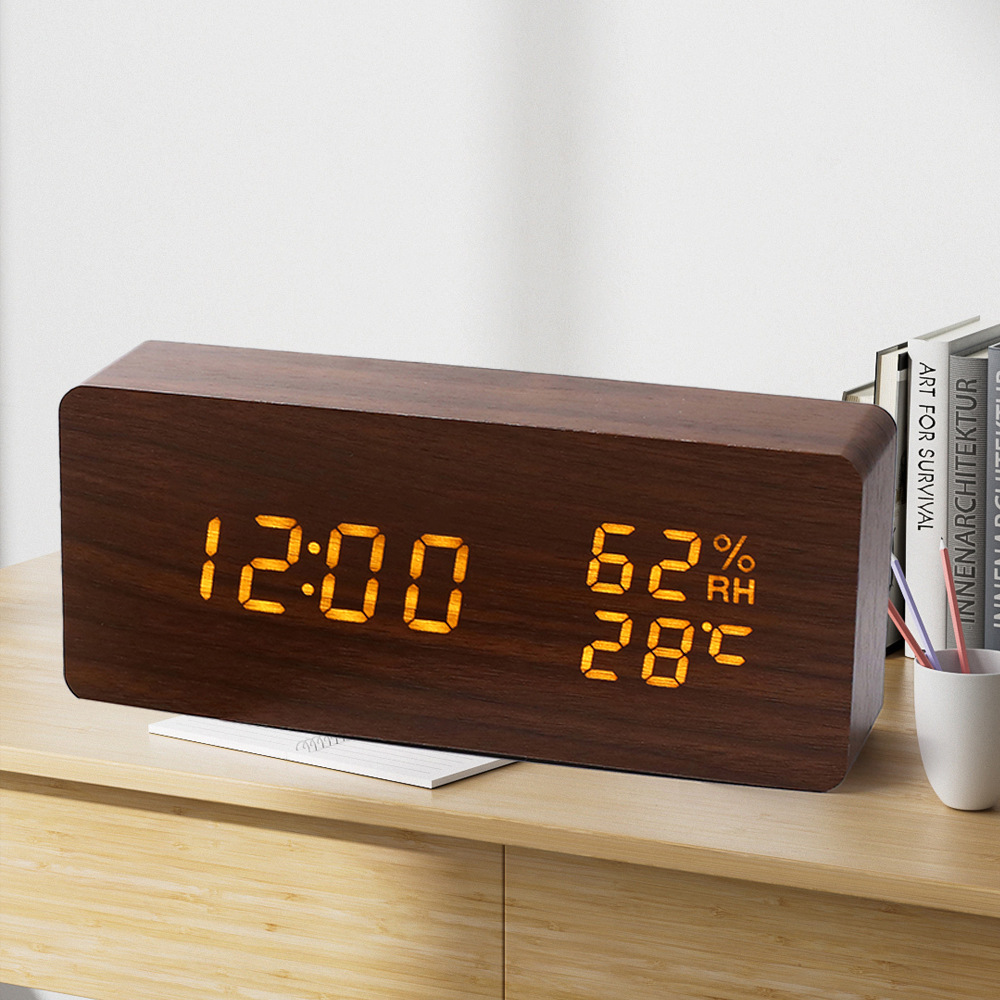 Despertador LED Digital de Madera Moderno con Temperatura