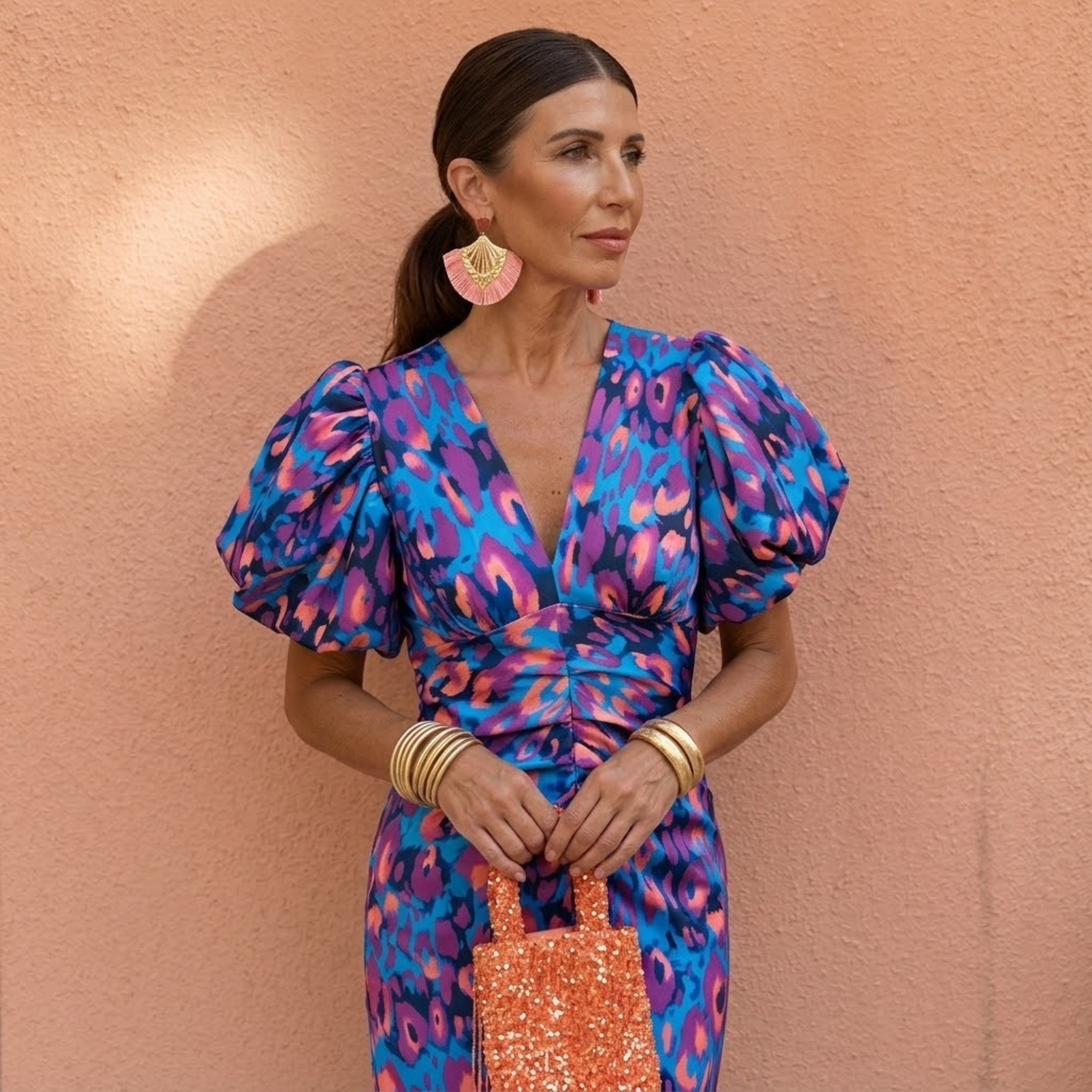 Vestido de Primavera para Mujer | Escote en V y Mangas Abullonadas