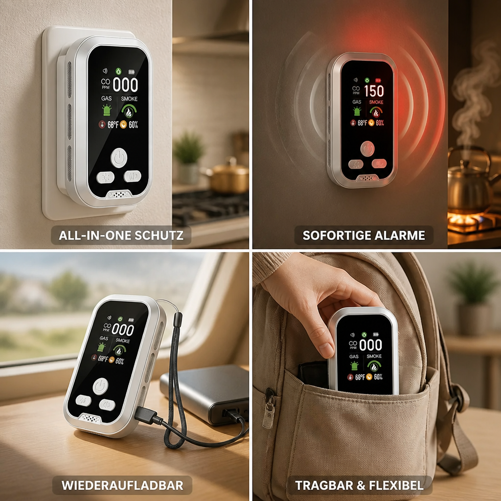 Oplaadbare CO-, gas- en rookmelder met display