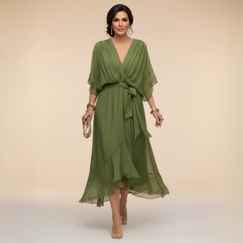 Vestido Midi para Mujer | Escote en V y Cintura Ajustable