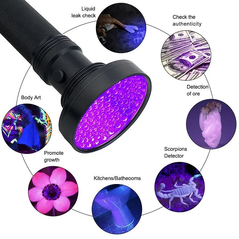 UV-zaklamp van 395 nm met 100 leds om vlekken op te sporen