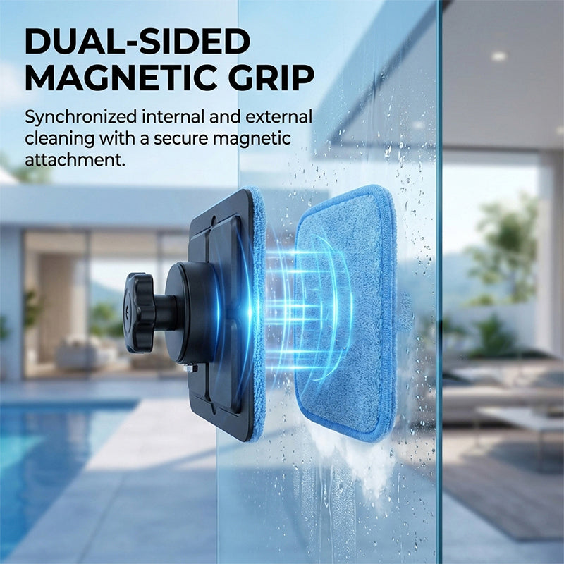 Dubbelzijdige magnetische set voor het reinigen van autoruiten met telescopische handgreep