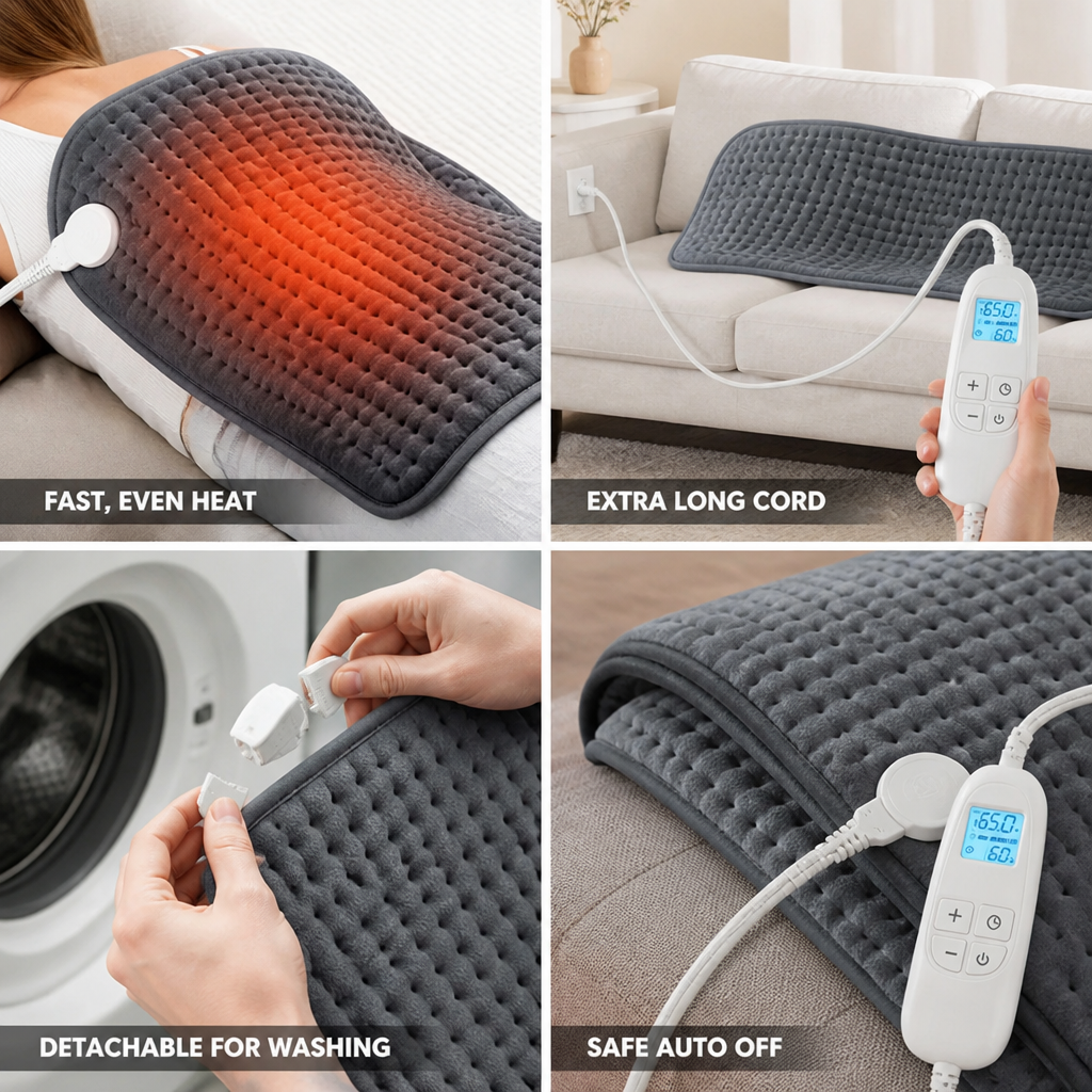 Grote elektrische warmtekussen van 43 × 84 cm met verstelbare bediening