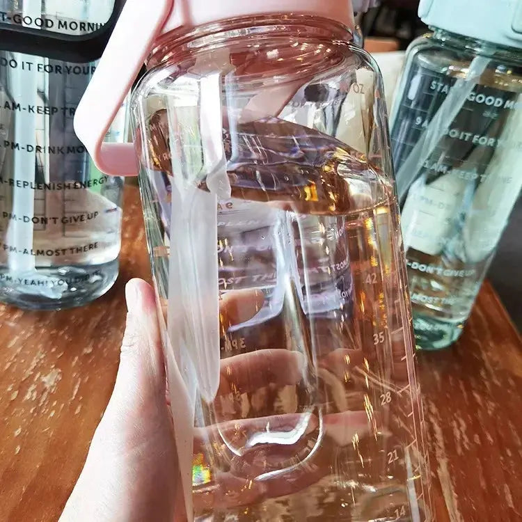 Botella de Agua de 2 L con Pajita, Asa y Marcadores Horarios para Deporte y Oficina