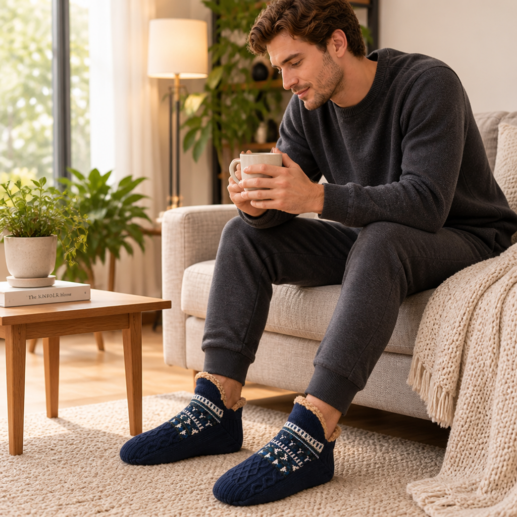 Chaussettes d’intérieur avec doublure sherpa et semelle antidérapante
