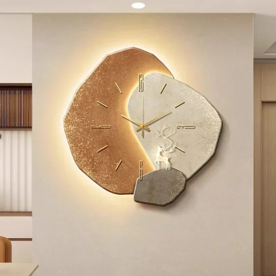 Reloj de Pared LED de Madera Natural con Iluminación Ambiental