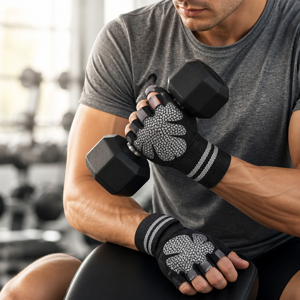 Fitnesshandschoenen met halve vingers, gewatteerde handpalm en polsband