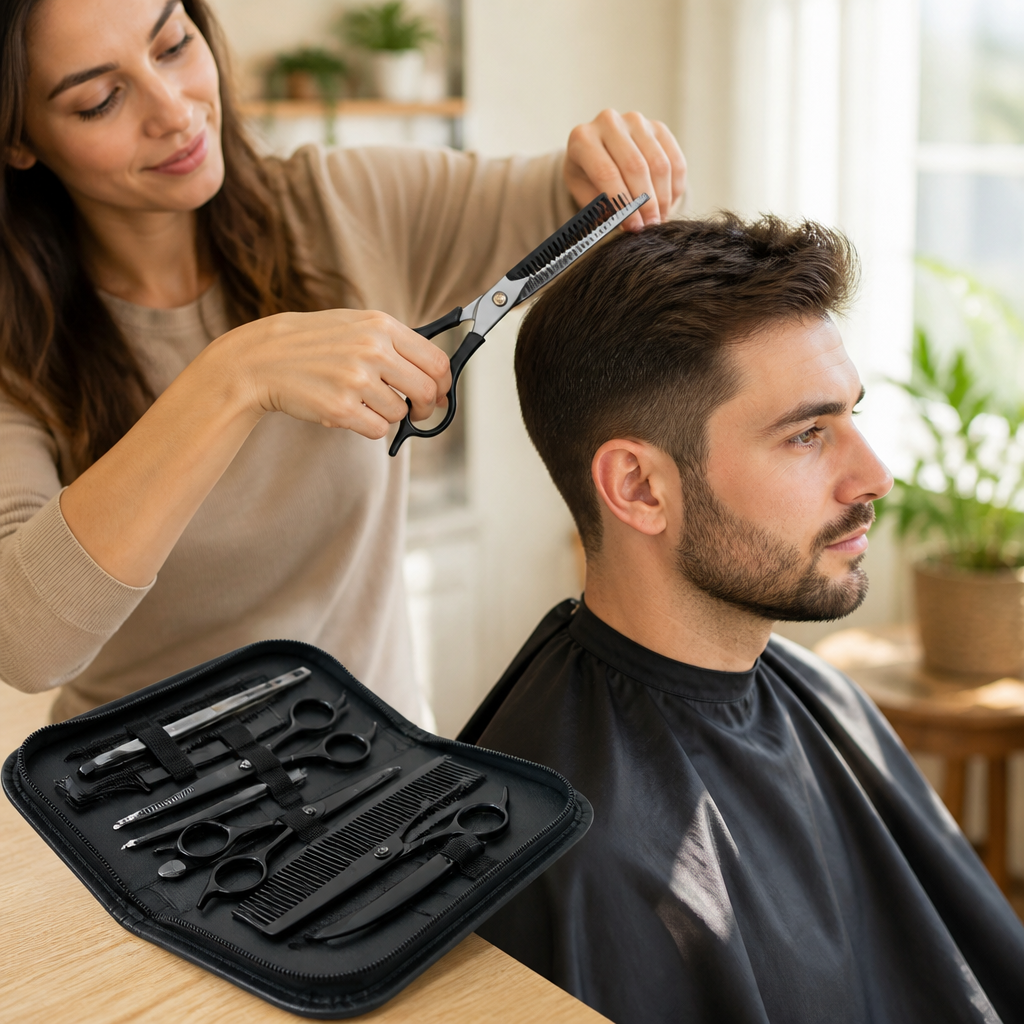 Kit de ciseaux de coiffure avec ciseaux à effiler et étui