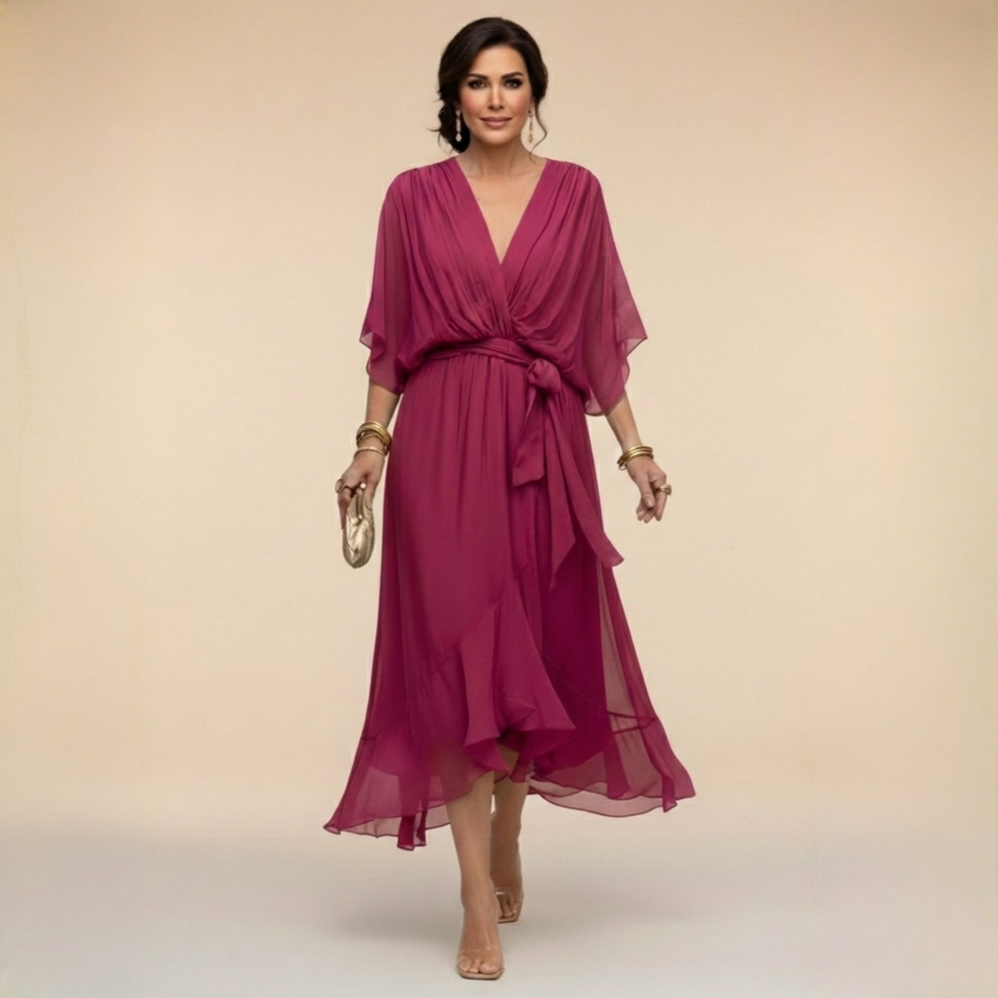 Vestido Midi para Mujer | Escote en V y Cintura Ajustable