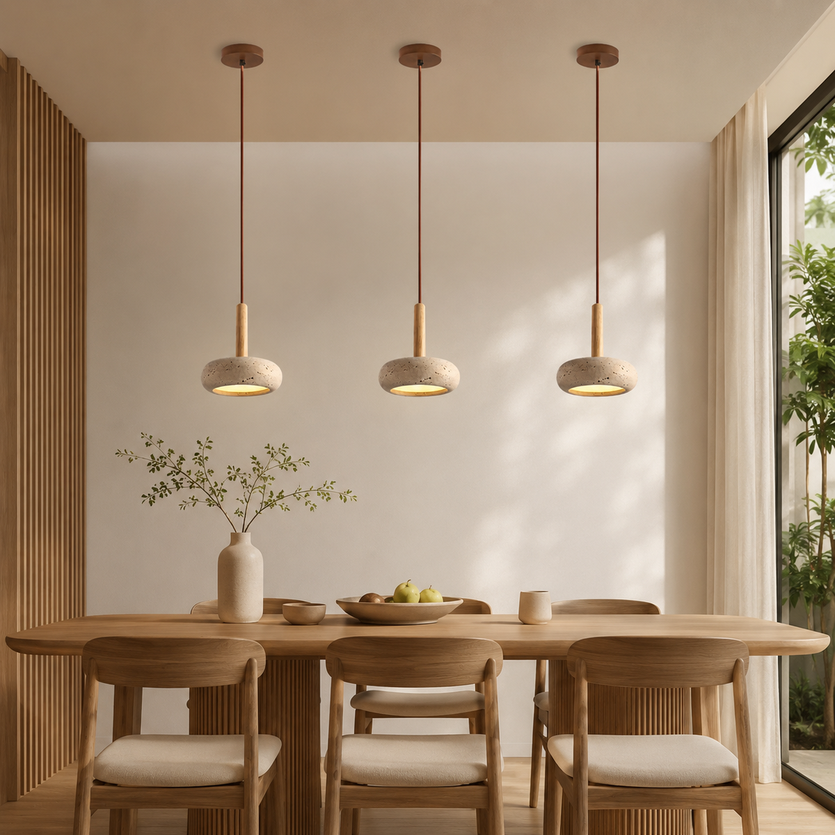 Hangende LED-lamp van steen en hout van 15 cm met verstelbare kabel