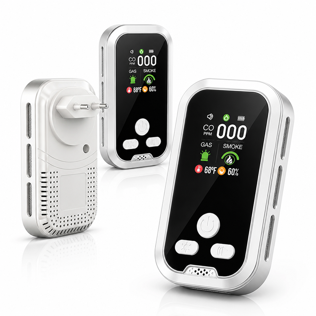 Oplaadbare CO-, gas- en rookmelder met display