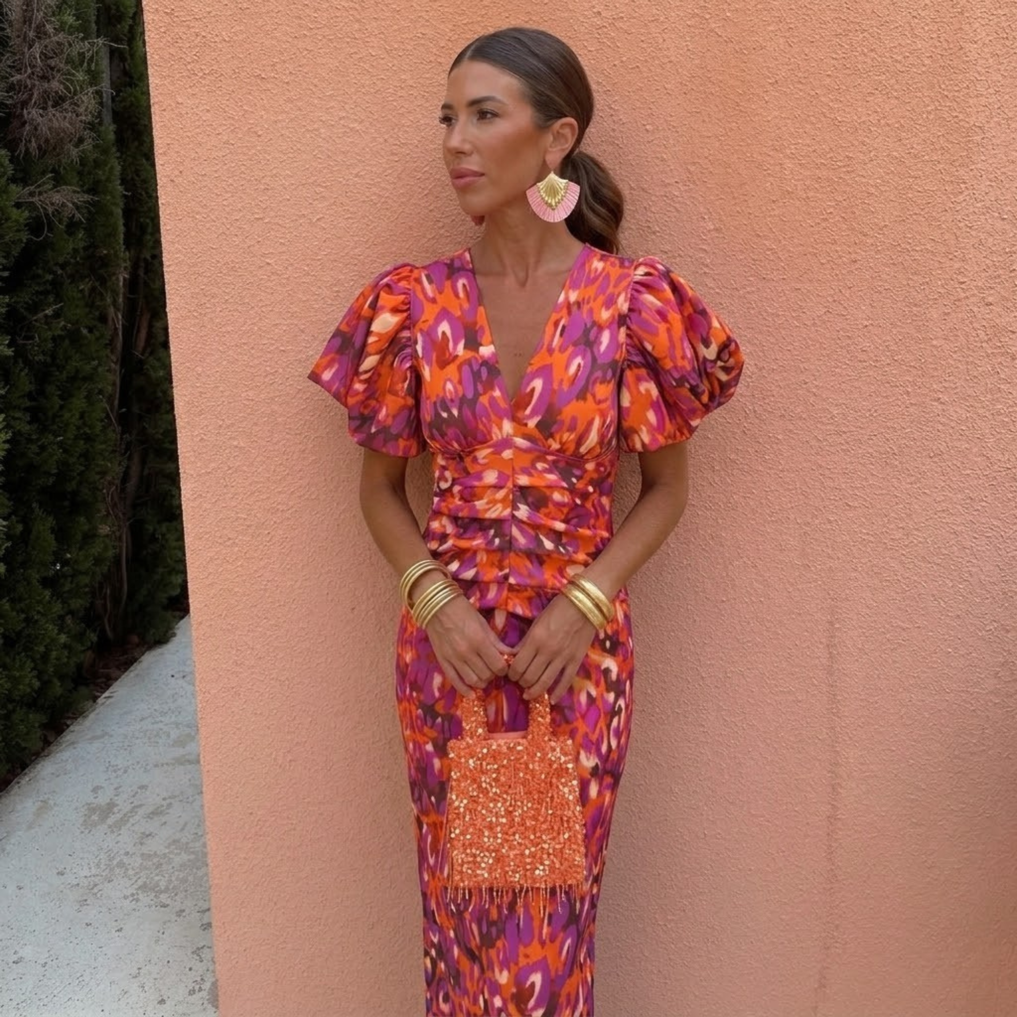Vestido de Primavera para Mujer | Escote en V y Mangas Abullonadas