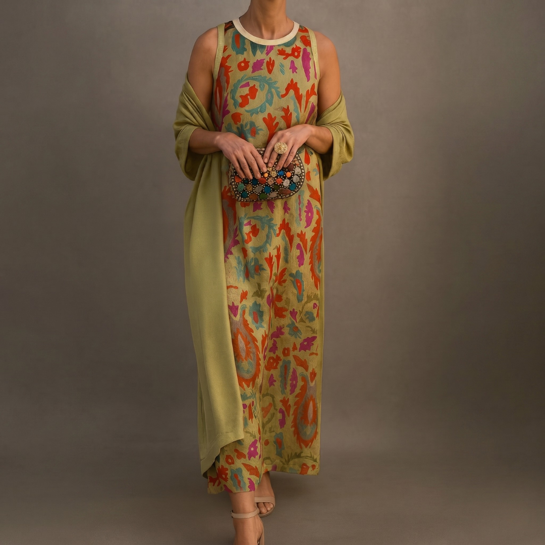 Conjunto de Vestido Largo y Chaleco a Juego para Mujer