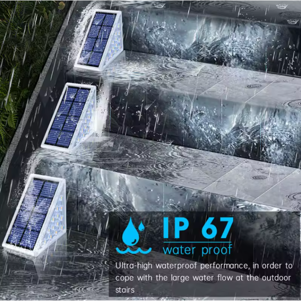 Set led-zonnelampen voor buitentrappen met IP67-bescherming