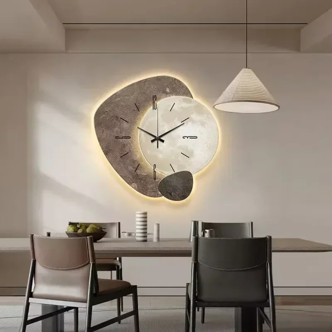 Reloj de Pared LED de Madera Natural con Iluminación Ambiental
