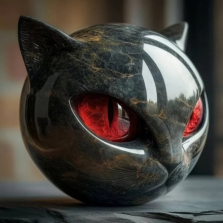 Lunaris - Escultura de Cabeza de Gato Negro Místico