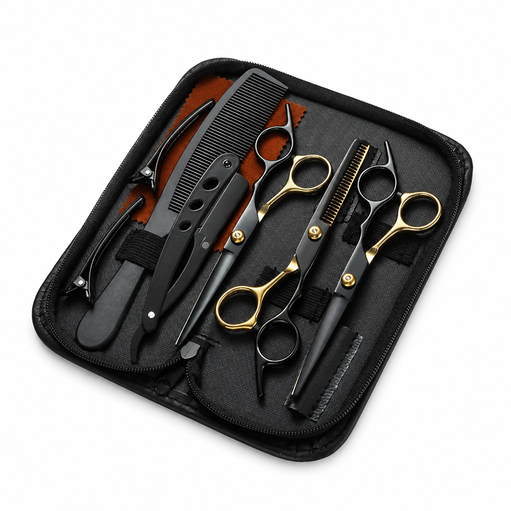Kit de ciseaux de coiffure avec ciseaux à effiler et étui