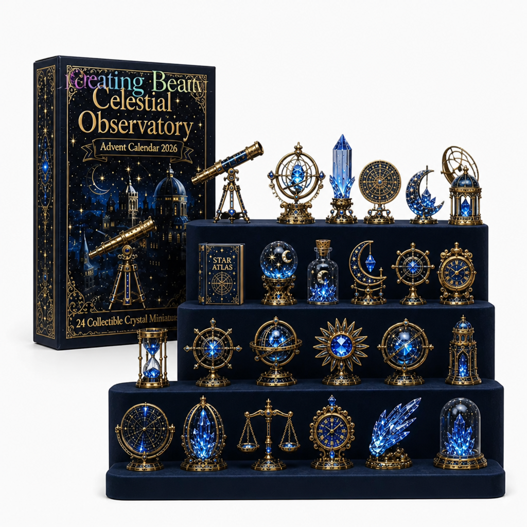 Adventskalender met 24 decoratieve miniaturen in glasstijl