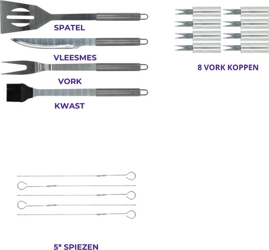 Juego de 18 piezas - Herramientas de BBQ de acero inoxidable