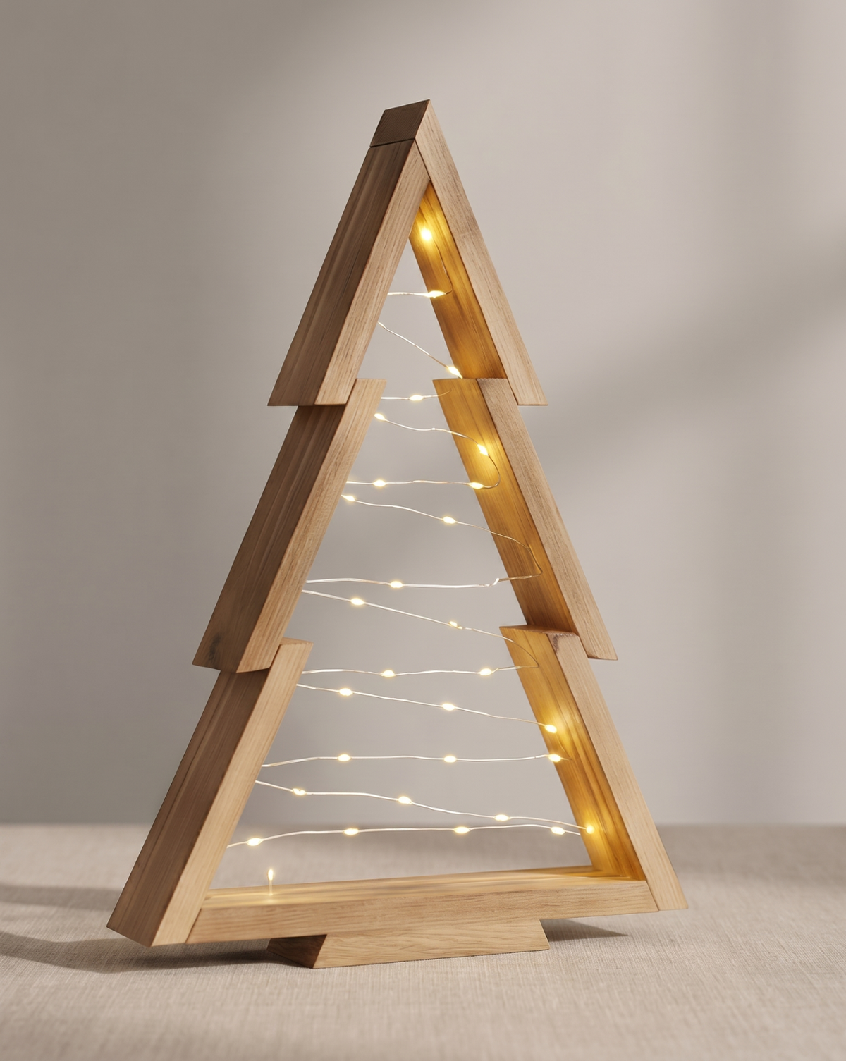 Juego de 2 árboles de Navidad de madera con luces LED