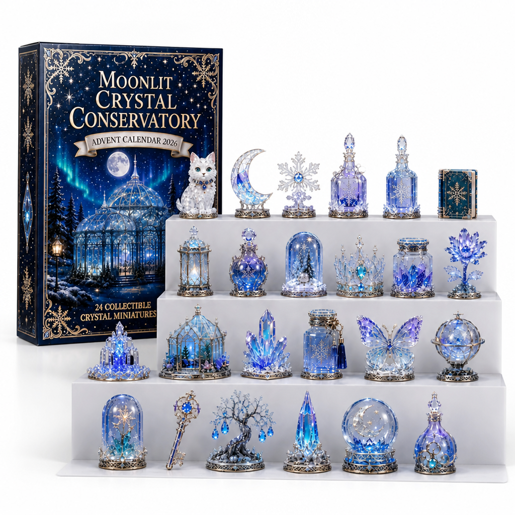 Adventskalender met 24 decoratieve miniaturen in glasstijl
