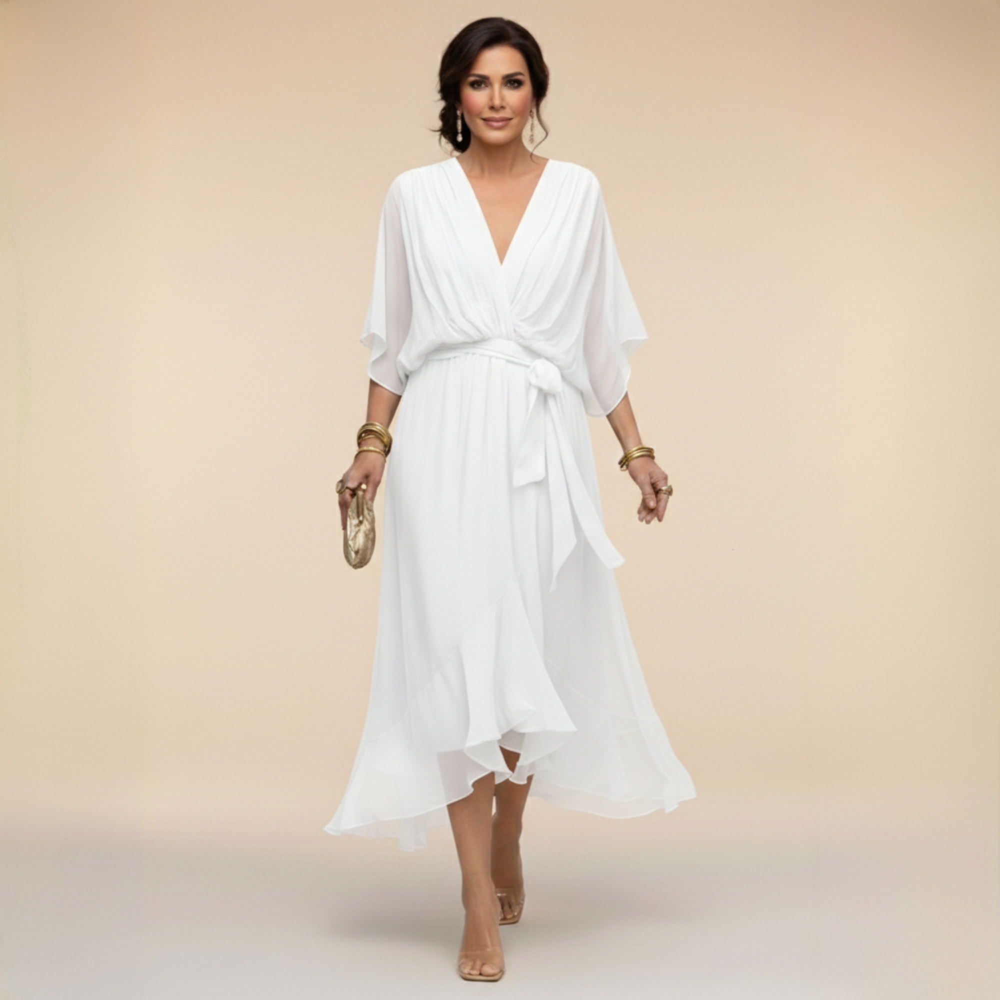 Vestido Midi para Mujer | Escote en V y Cintura Ajustable