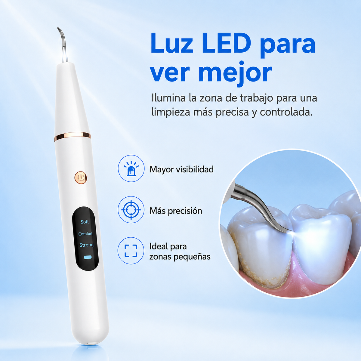 Limpiador Dental Ultrasónico Recargable de 38 kHz con Luz LED