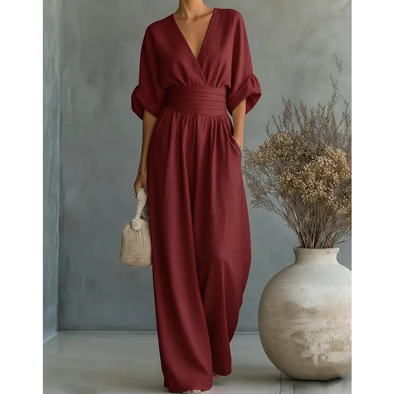 Mono para Mujer | Escote en V y Pantalón Ancho de Cintura Alta