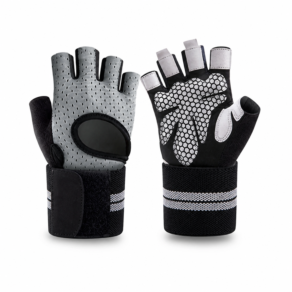 Fitnesshandschoenen met halve vingers, gewatteerde handpalm en polsband