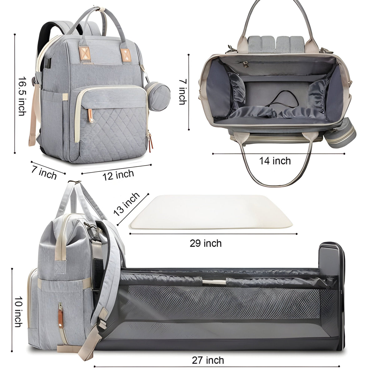 Sac à dos à langer avec poches, poignées et bretelles réglables